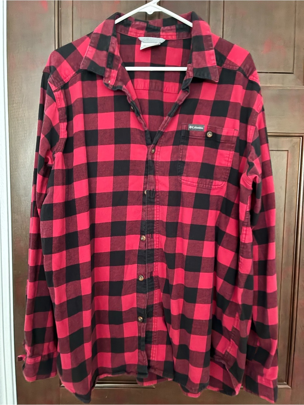 Columbia Red and Black Plaid Button-Up Flannel Shirt